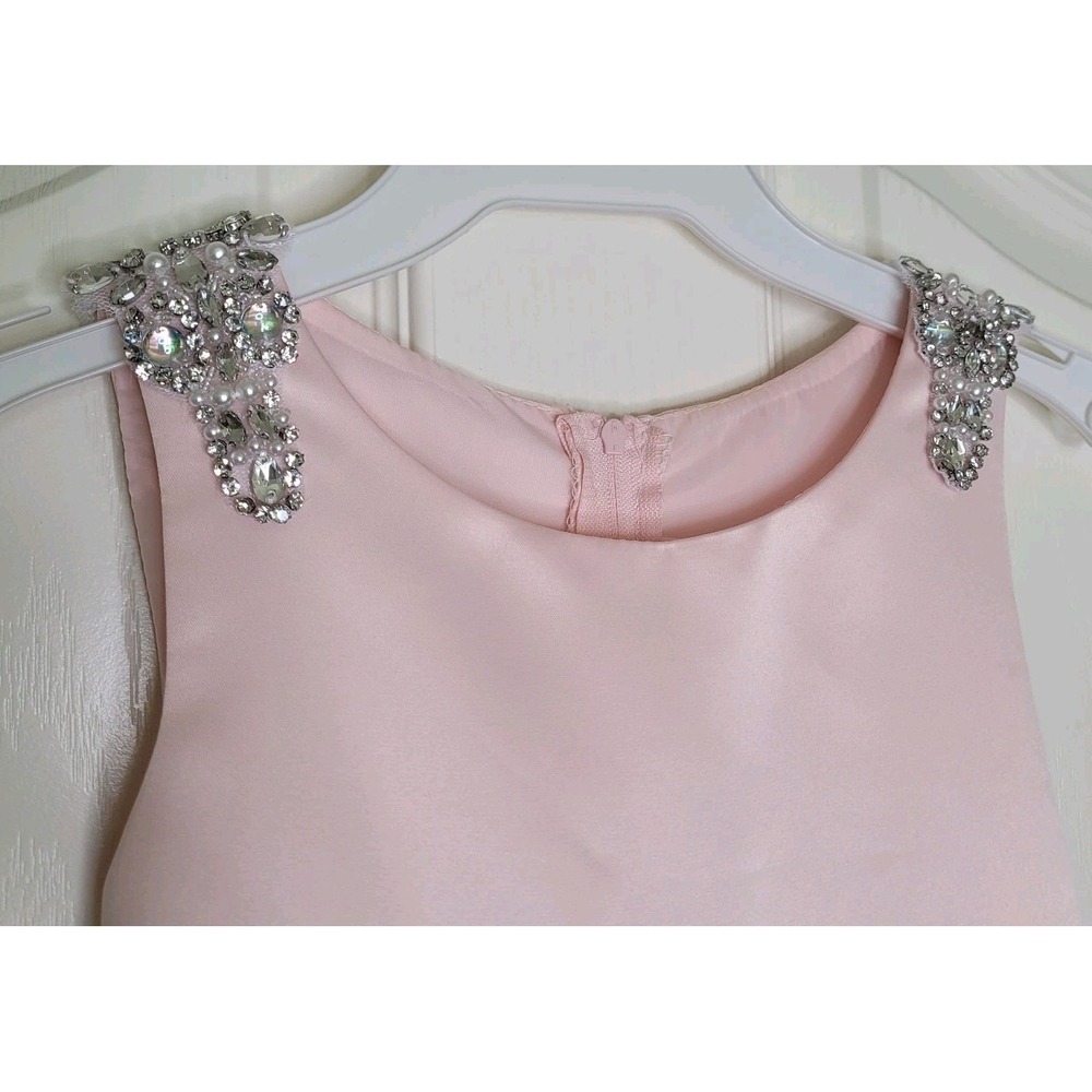 NWT Petite Adele Girls Pink Ball Gown Dress 7-8 Beaded Rhinestone Formal **FLAW - Picture 3 of 11
